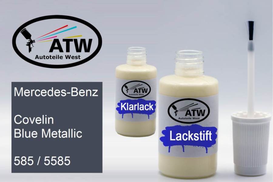 Mercedes-Benz, Covelin Blue Metallic, 585 / 5585: 20ml Lackstift + 20ml Klarlack - Set, von ATW Autoteile West.